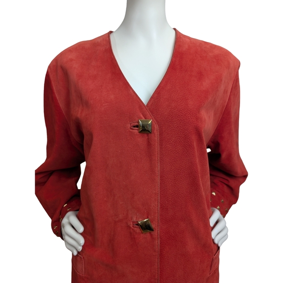 Vintage Danier Suede Leather Jacket | Gold Studded Trim | Oversized Fit - Picture 3 of 10